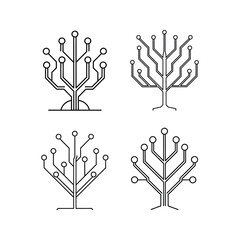 A set of circuit tree line art vector illustration