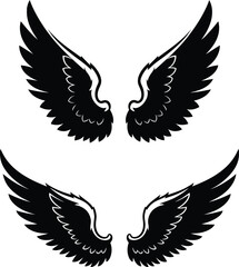 Obraz premium Black Angel Wings Pair Vector Design with Feather Details for Creative Use and Symbolic Illustration