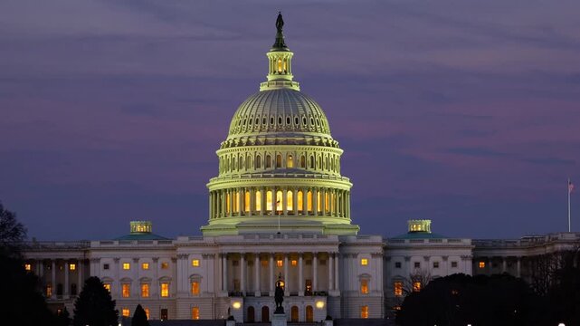 The United States Capitol building during the sunset period