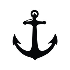 Monochrome illustration of a simple, stylized anchor with a classic design, in black, anchor symbol silhouette vector illustration