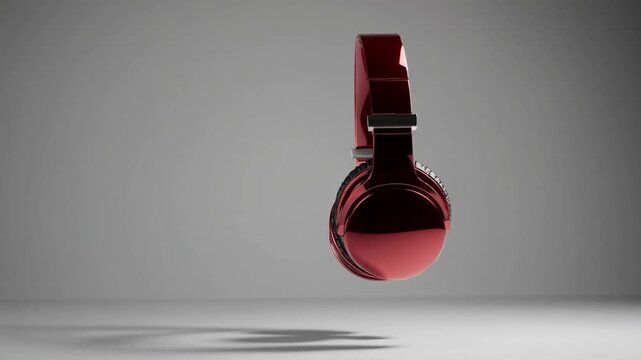 Contemporary Design of Crimson Audio Headphones or Earbuds Positioned on Brightly Lit Backdrop with 3D Rendered Visualization