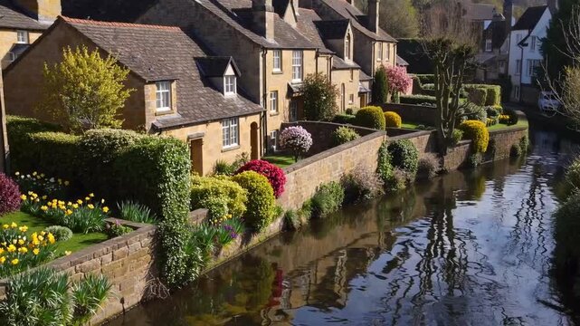 Residences Constructed from Cotswold Stone in the Village of Upper Slaughter, Located in England, United Kingdom