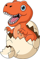 Cute baby dinosaur hatching from egg, cartoon T-Rex illustration, happy baby dino character, fun kids dinosaur artwork, isolated