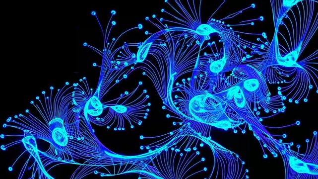 Non-Objective Complete Frame Header Background of Fiber Optic Artificial Intelligence Congregation of Azure Luminescent Nanoscale Materials