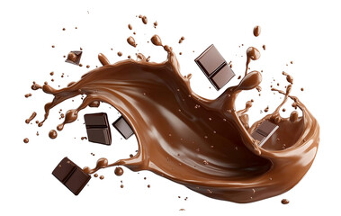  milk and chocolate splashes isolated on a white background, close-up, 3d rendering illustration, high resolution, vector, detailed
