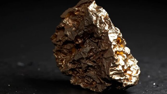 Nugget of Gold Metal Placed on Solid Black Background, Close-Up Shot of the Raw Gold Ore Material