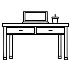 Minimalist computer desk with laptop and cup
