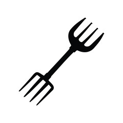 A silhouetted illustration of a twoheaded pitchfork used for farming purposes, hay fork silhouette vector illustration