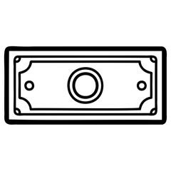 Black and white line drawing of rectangular banknote outline