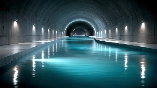 Tunnel Space with Rippling Water Extends Infinitely