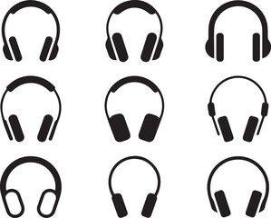 nine headphone icons vector set audio music icon pack flat minimal design illustration
