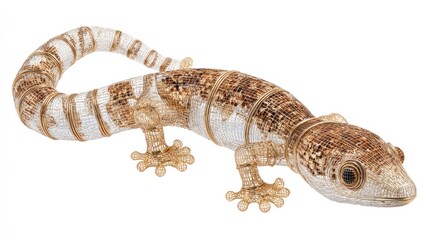 Fototapeta premium Intricate beaded lizard figurine; textured, light browns, tans and translucent
