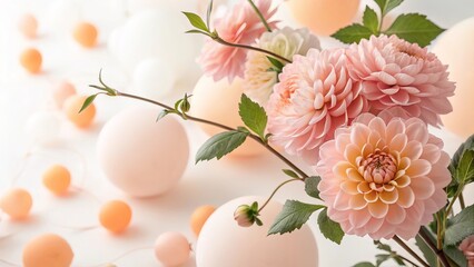Soft Pink Dahlia Flowers With Out-of- Focus Spheres