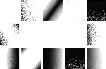 12 black and white overlay texture vector pack featuring halftone dot and gradient pattern assets for creative projects