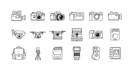 Camera line art icon bundle illustration