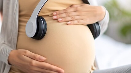 Pregnant woman listening to music - Powered by Adobe