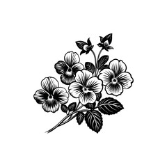 Floral arrangement of pansies in elegant black and white vector illustration Silhouette Vector 