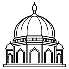 Black and white illustration of a dome mosque architecture