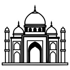 Iconic black and white illustration of taj mahal with intricate architectural details
