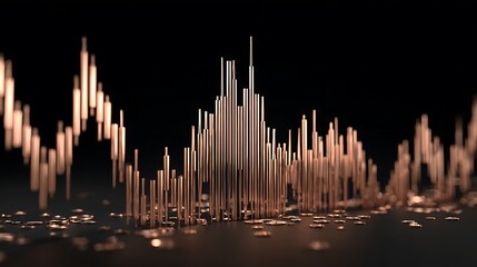 Bronze Bar Chart on Black Background with Abstract Coins in Foreground, Business Data