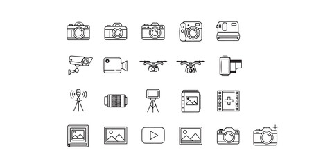 Camera line art icon bundle illustration