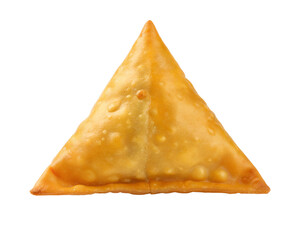 Crispy fried samosa, golden brown, high detail, clean white studio background.