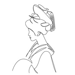 One continuous single drawing line art flat doodle geisha, japan, japanese, umbrella, asian. Isolated image hand draw contour on a white background
