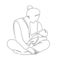 One continuous single drawing line art doodle child, baby, mom, parent, mother. Isolated flat illustration hand draw contour on a white background
