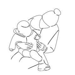 One continuous single drawing line art doodle child, baby, mom, parent, mother. Isolated flat illustration hand draw contour on a white background
