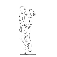 One continuous single drawing line art doodle parent, happy, mom, love, woman, son, girl. Isolated flat illustration hand draw contour on a white background
