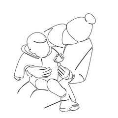 One continuous single drawing line art doodle child, baby, mom, parent, mother. Isolated flat illustration hand draw contour on a white background
