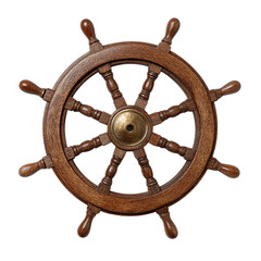 Wooden steering wheel on transparent background