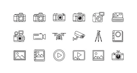 Camera line art icon bundle illustration
