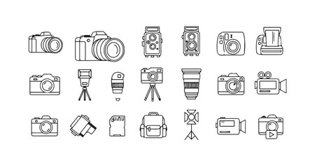 Camera line art icon bundle illustration