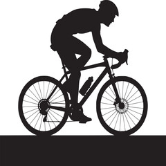 Fototapeta premium Silhouette of cyclist riding a road bike with helmet and water bottle against a white background