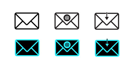 Vector icon set for email, alert, received, notification and inbox with unread message and envelope symbol for communication signage(Stroke and filled)