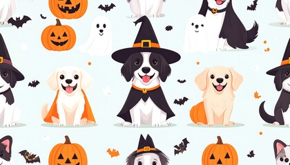 Cute Halloween dogs and pumpkins