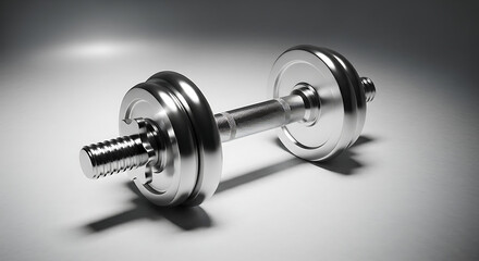 Obraz premium A shiny chrome dumbbell resting on a light surface
