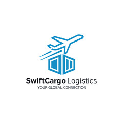 SwiftCargo Logistics logo featuring an airplane flying above a shipping box.