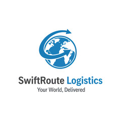 Fototapeta premium SwiftRoute Logistics logo featuring a blue globe with arrows, representing global delivery services.