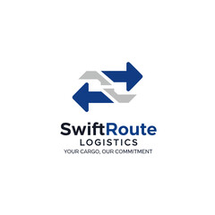SwiftRoute Logistics logo featuring blue and gray arrows, representing transportation and shipping services.