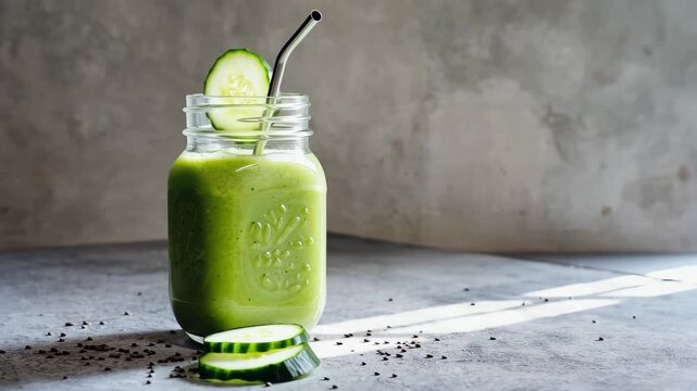 Frischer gr&uuml;ner Smoothie im Glas &ndash; Gesundes Detox-Getr&auml;nk aus Obst und Gem&uuml;se