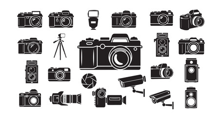 Camera silhouette icon bundle illustration