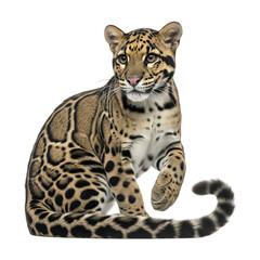 Obraz premium A young Clouded Leopard is isolated on a pure white background.