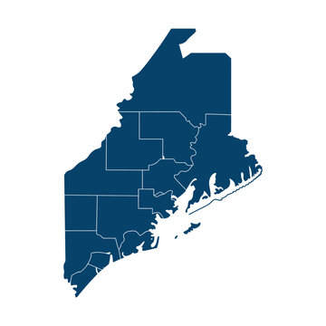 New England  Map of Maine State with County Borders Against Transparent Background Vector Illustration