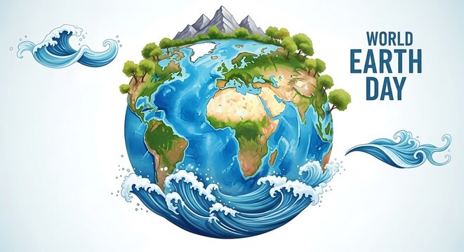 Earth Day illustration with world map