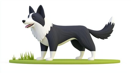 A playful cartoon-style border collie standing on grass, showcasing its friendly and energetic nature.