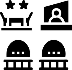 Four distinct iconographic representations of architectural elements and award symbols, visually engaging and versatile.