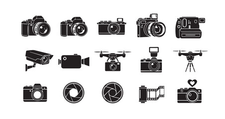 Camera silhouette icon bundle illustration