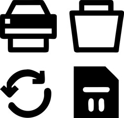 Modern business icons for printer, folder, refresh, and document management streamline operations